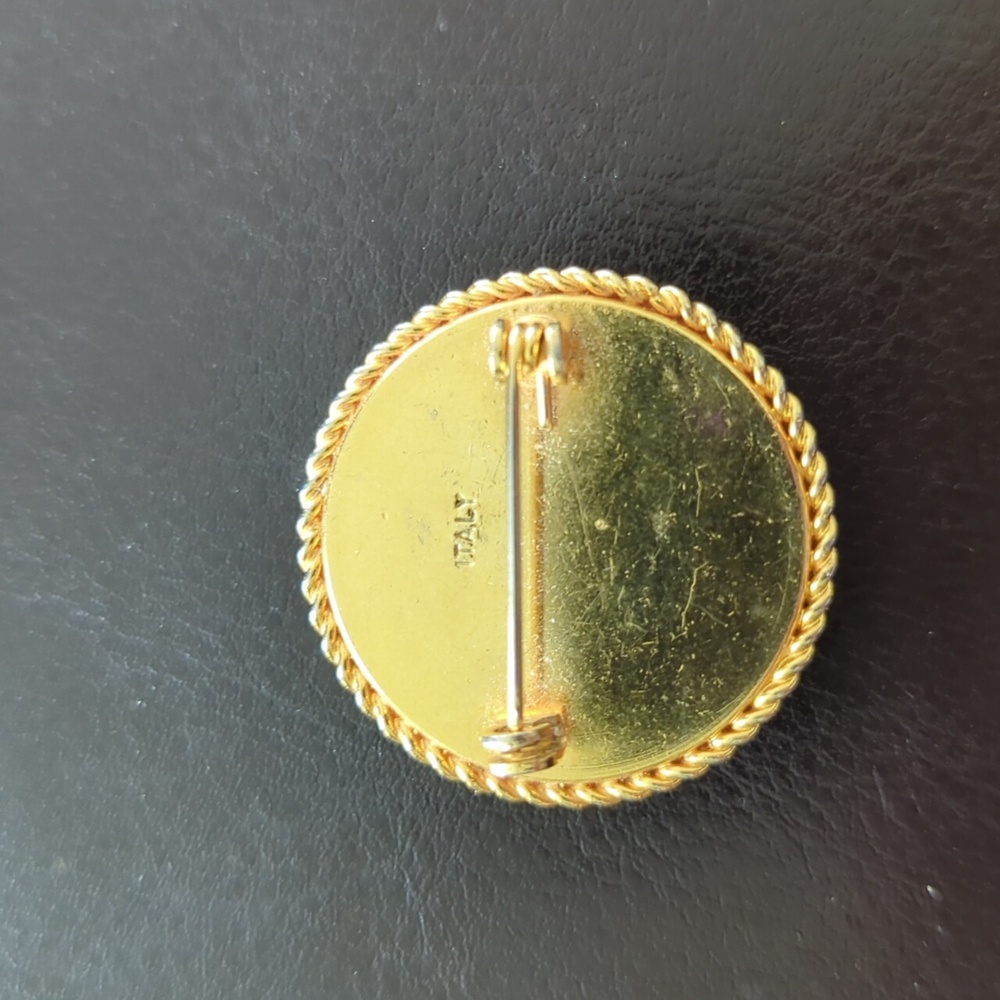 Vintage Micro Mosaic Italian Yellow Brooch Pin - Picture 2 of 6